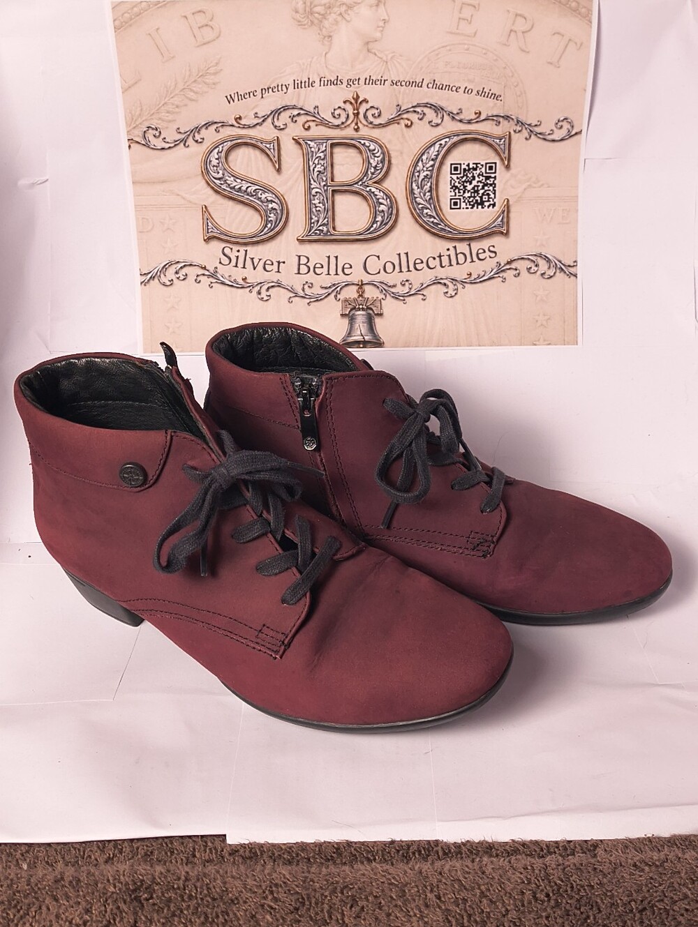 Bussola Pavia Mulberry Suede Lace Up Zip Ankle Boots EU 38 US 7.5-8